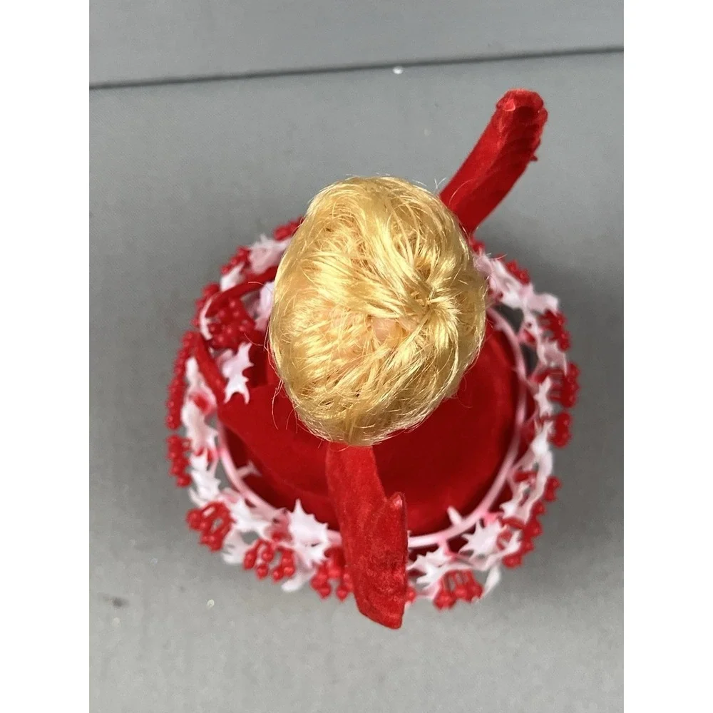 Vintage Commodore Christmas Angel Flocked‎ Red Decoration Holly Side Eye In Box